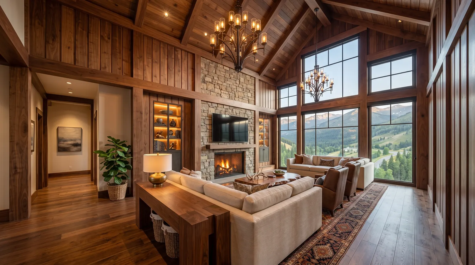 The same great room in late-afternoon light