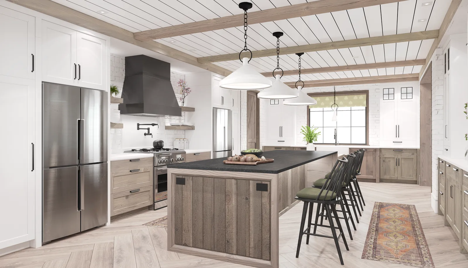 Farmhouse kitchen with a reclaimed-wood island