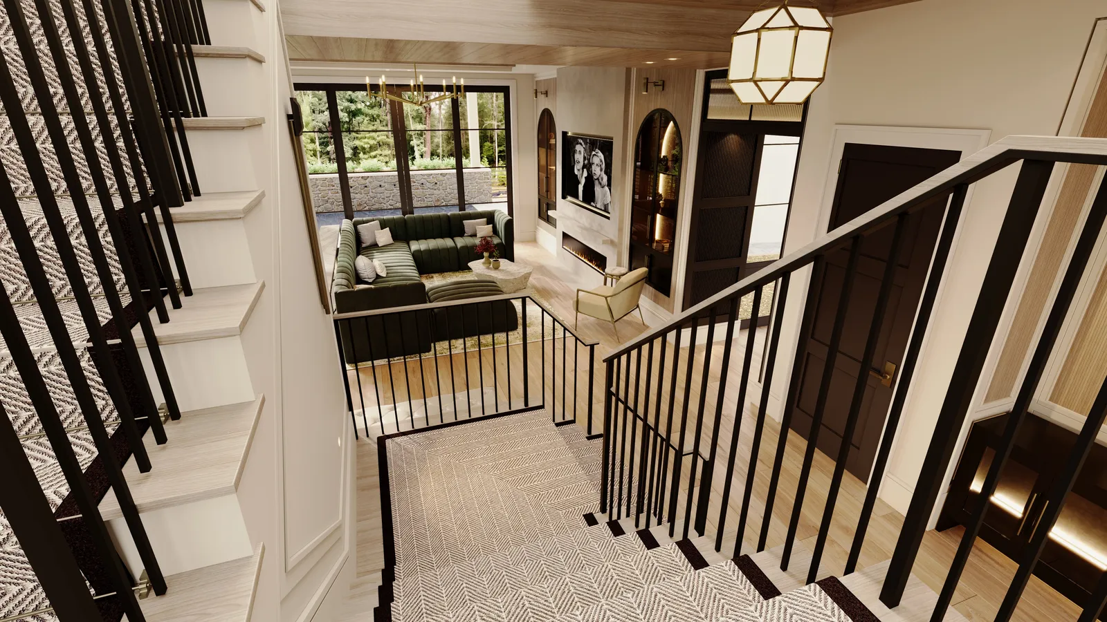 Stair seen from above, looking down into the living room