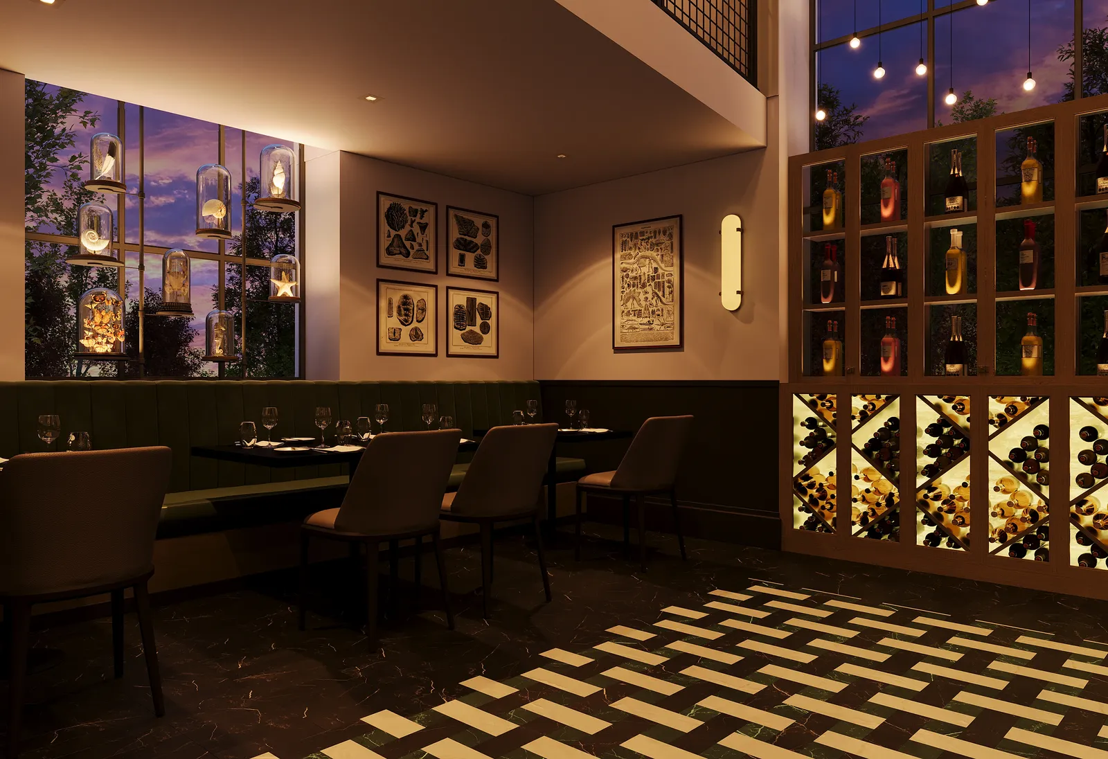 Private dining beside the lit wine wall