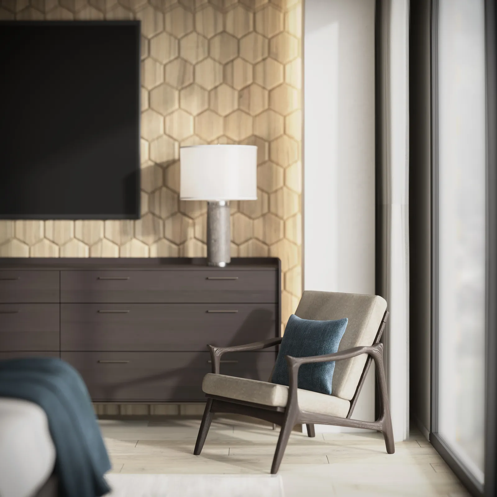Reading chair beside the dresser
