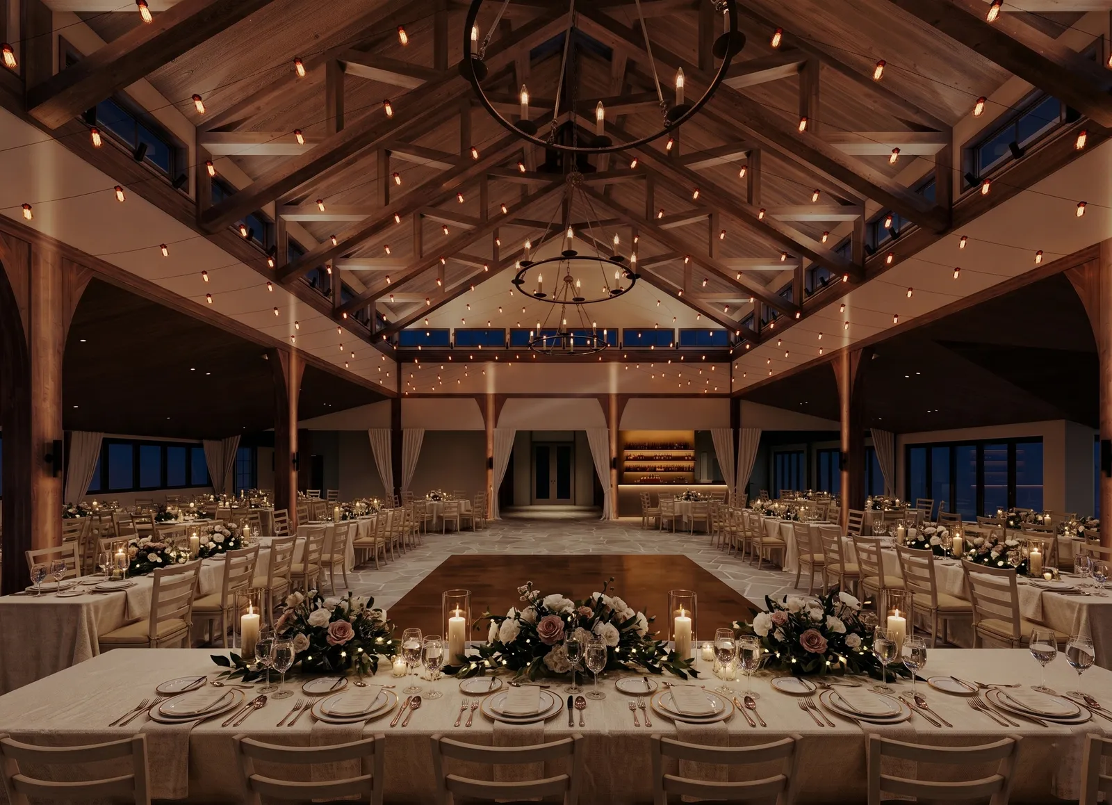 Head table and dance floor at night